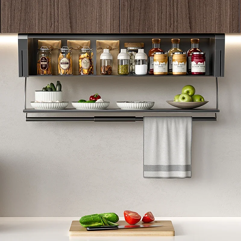 Shelf Wall-mounted household wall cabinet Pull down, condiment storage, shelf, dish storage, folding