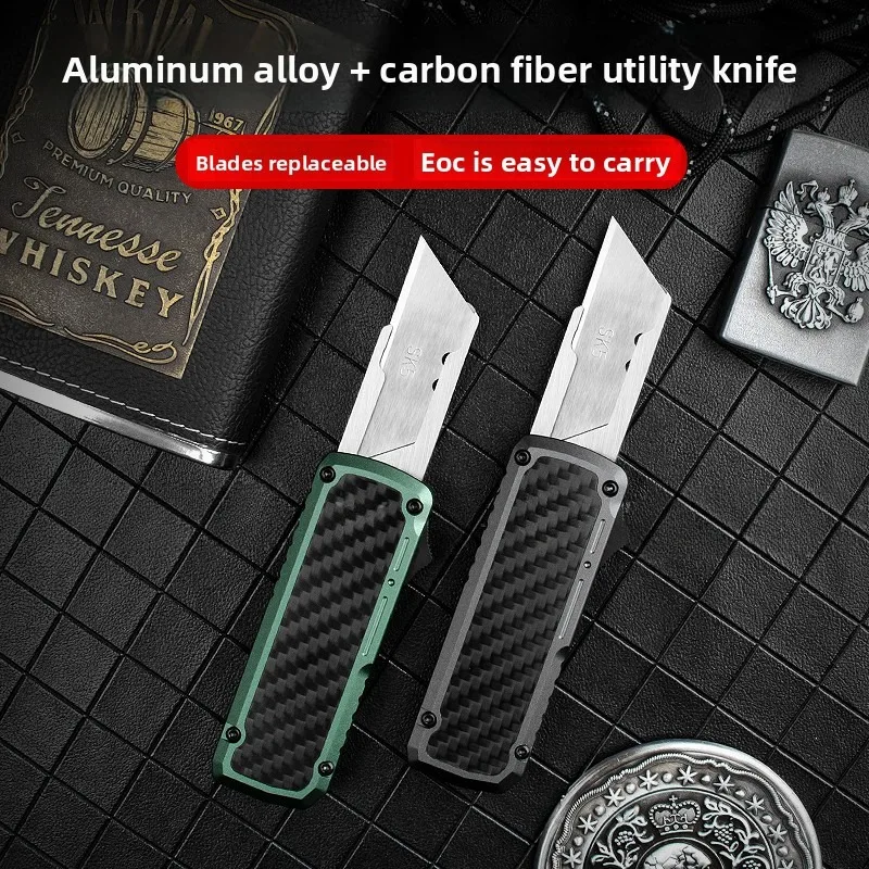 Multi-functional knife, CNC process, carbon fiber aviation aluminum material, office paper knife. Includes 5 blades.