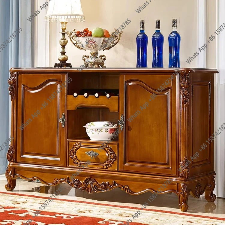

European dining side full solid wood cabinet storage cupboard tea cabinet solid wood carving flower entrance cabinet