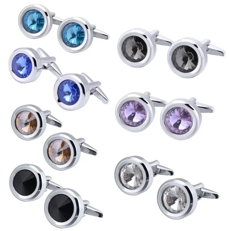 Round Multi Cut Cufflinks Men Women Crystal French Casual Simple Fashionable Formal Wedding Banquet Celebration Birthday Gift