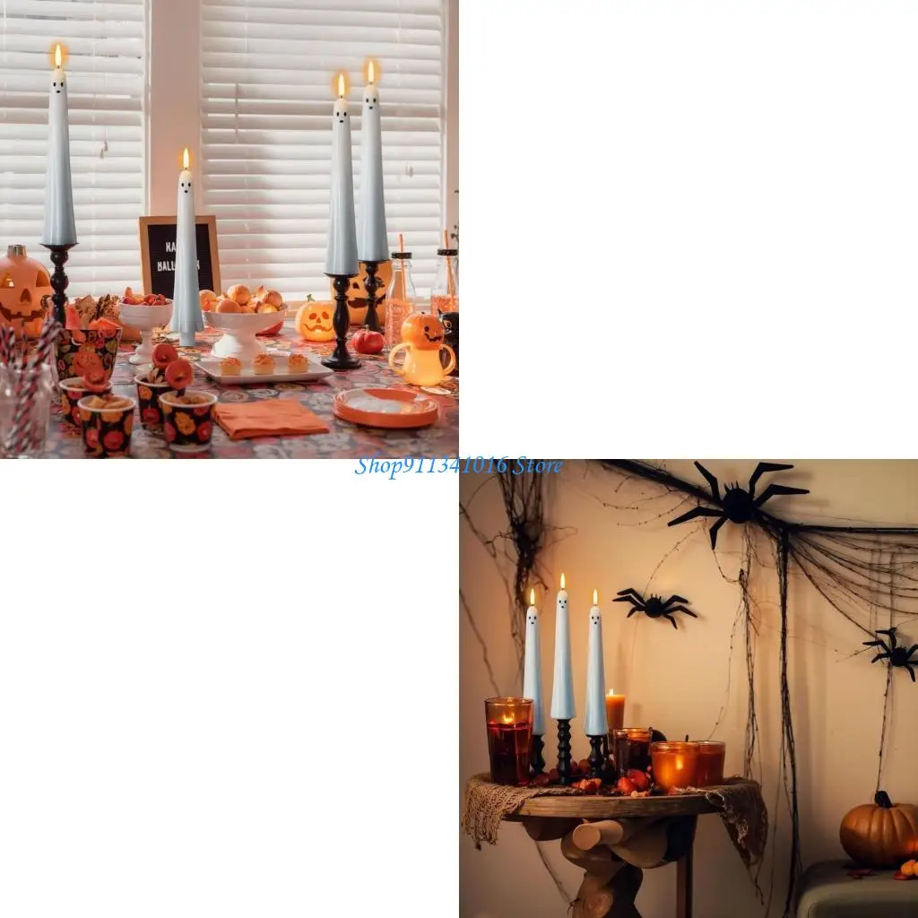 Flameless Halloween Ghostly Battery Taper Halloween LED Candlestick Flickering For Party Fireplaces Table