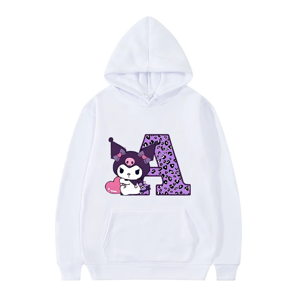 White Kuromis Hoodies Letter A B C D Cartoons Hoodies Anime Kawaii Tops Casual Clothes Woman And Men Fashion Long Sleeve Hoodies