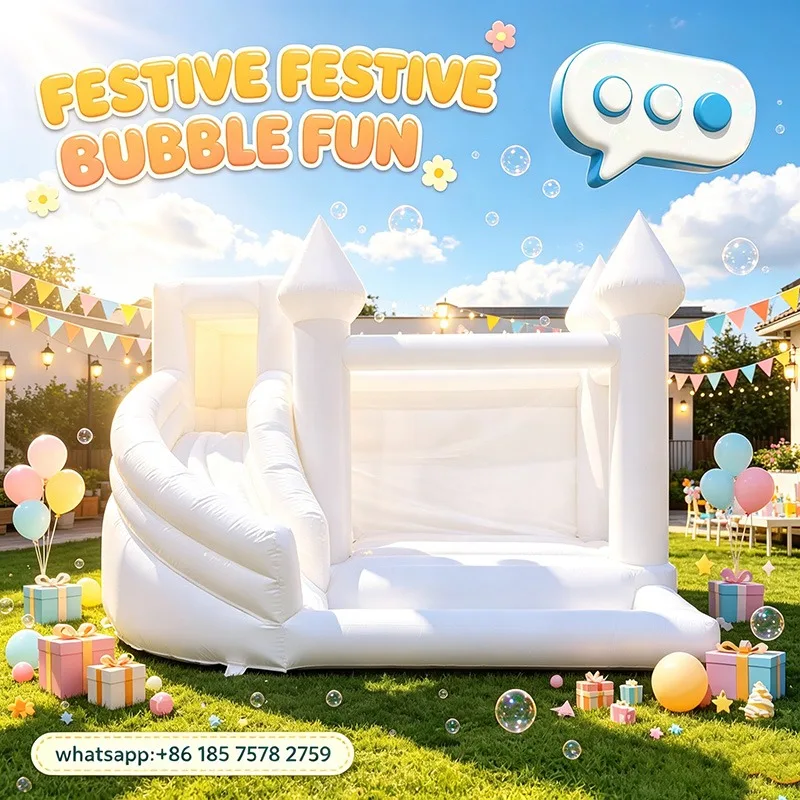 Inflatable Bounce Castle with Slide Indoor Outdoor Jumping Castl with Blower Inflatable White Water Combo with Roof