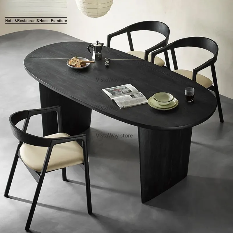 FURNITURE Simple Design Restaurant Furniture Long Table for 6 Seats Stable Wooden Black Dining Table for Canteen Hotel