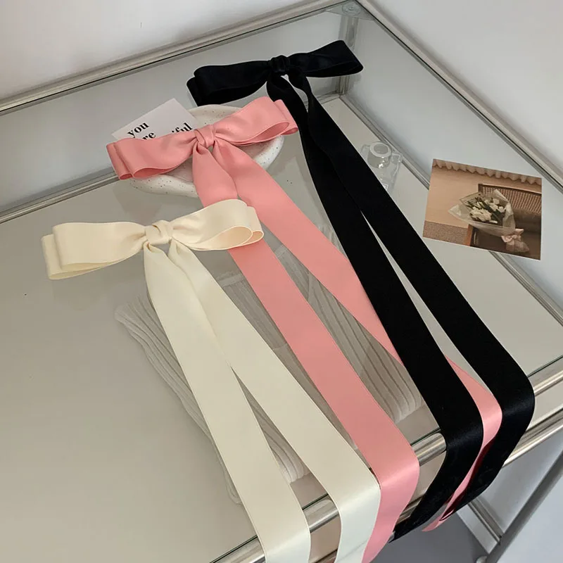 Fermagli per capelli Extra lunghi Streamer per le donne ragazze nastro di raso Big Bowknot Pink Black Hairpin Barrette accessori per capelli coreani