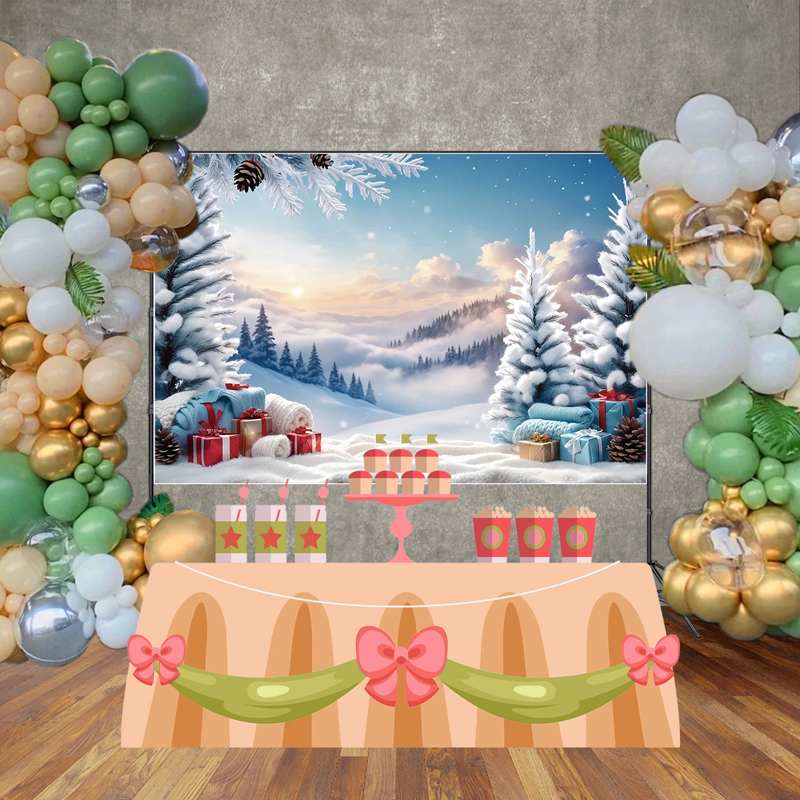 MOON.QG Christmas Photography Backdrops Winter Decoration Photo Studio Background Home Decoration Snow Landscape Photo Back Drop