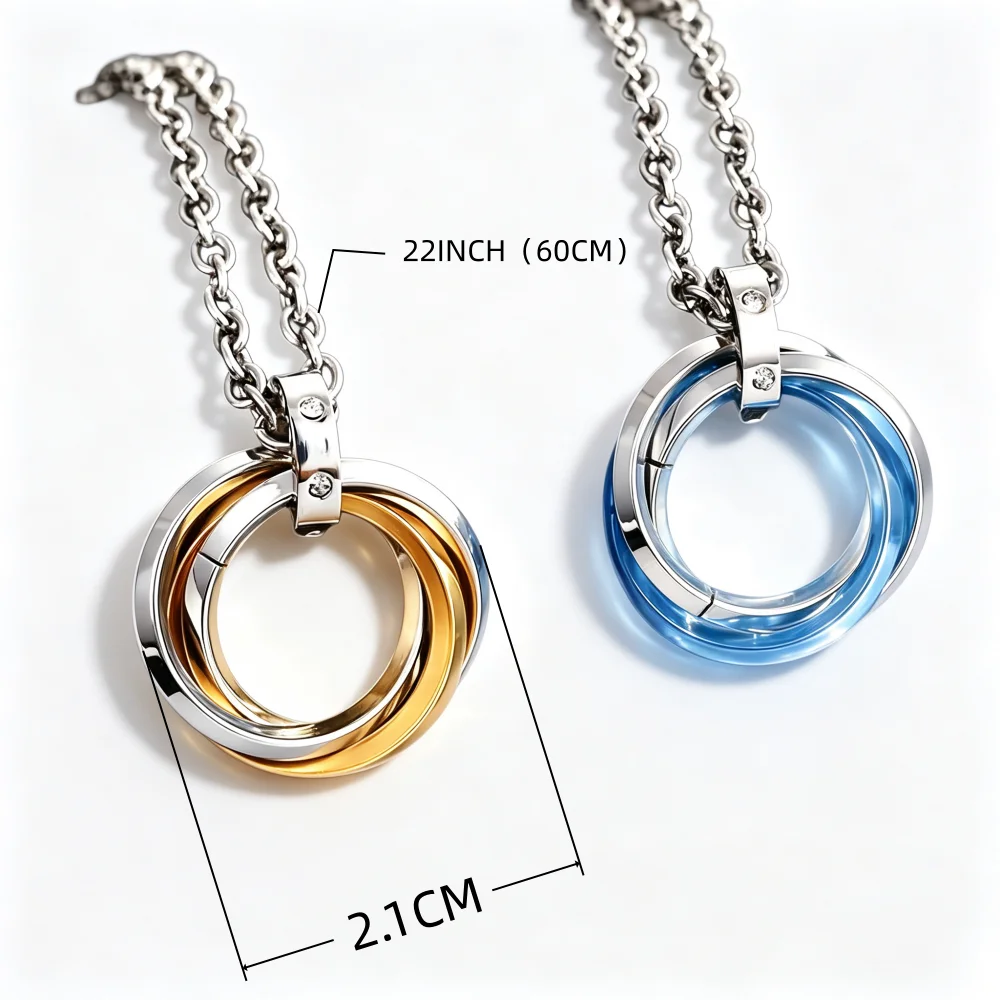 60CM Necklace For Men Hip-hop Three-ring Titanium Steel Colorfast Simple Refined Minor Personality Brand Pendant