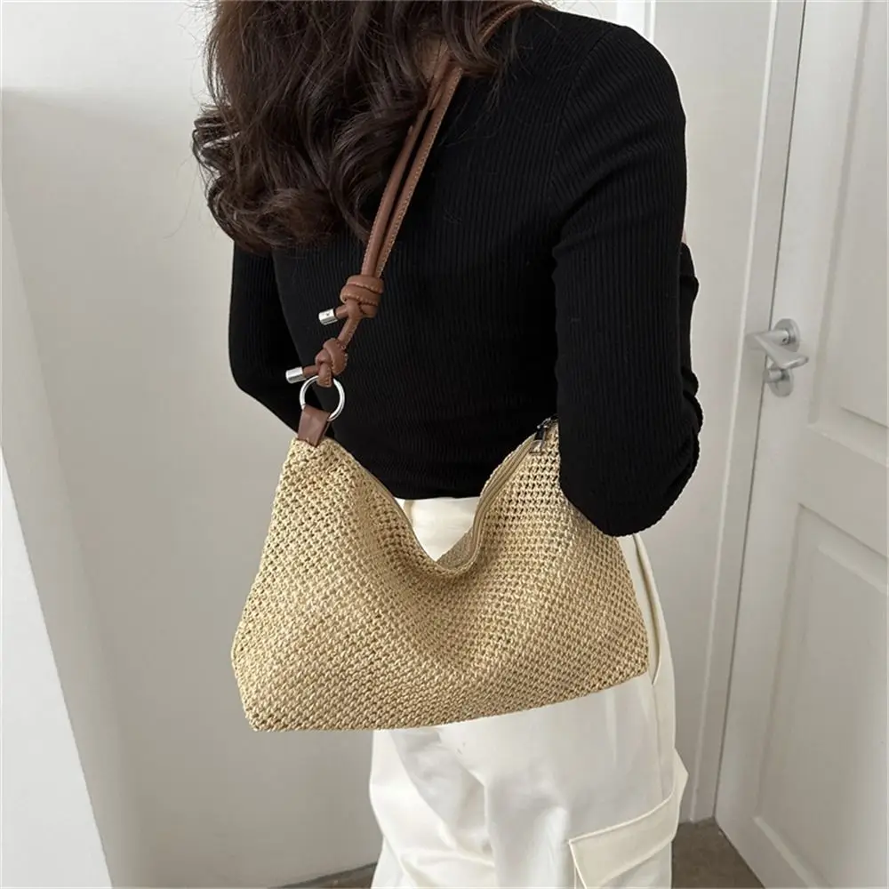 Woven Straw Bag Fashion Large Capacity Handmade Braid Shoulder Bag Rattan Tote Bag Summer Beach