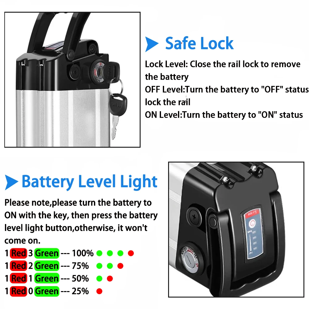 Silverfish Ebike Battery 48v 21ah Silver Fish E-Bike Batteries 18650 48v Lithium ion Bottom Discharge Electric Bicycle Batterry