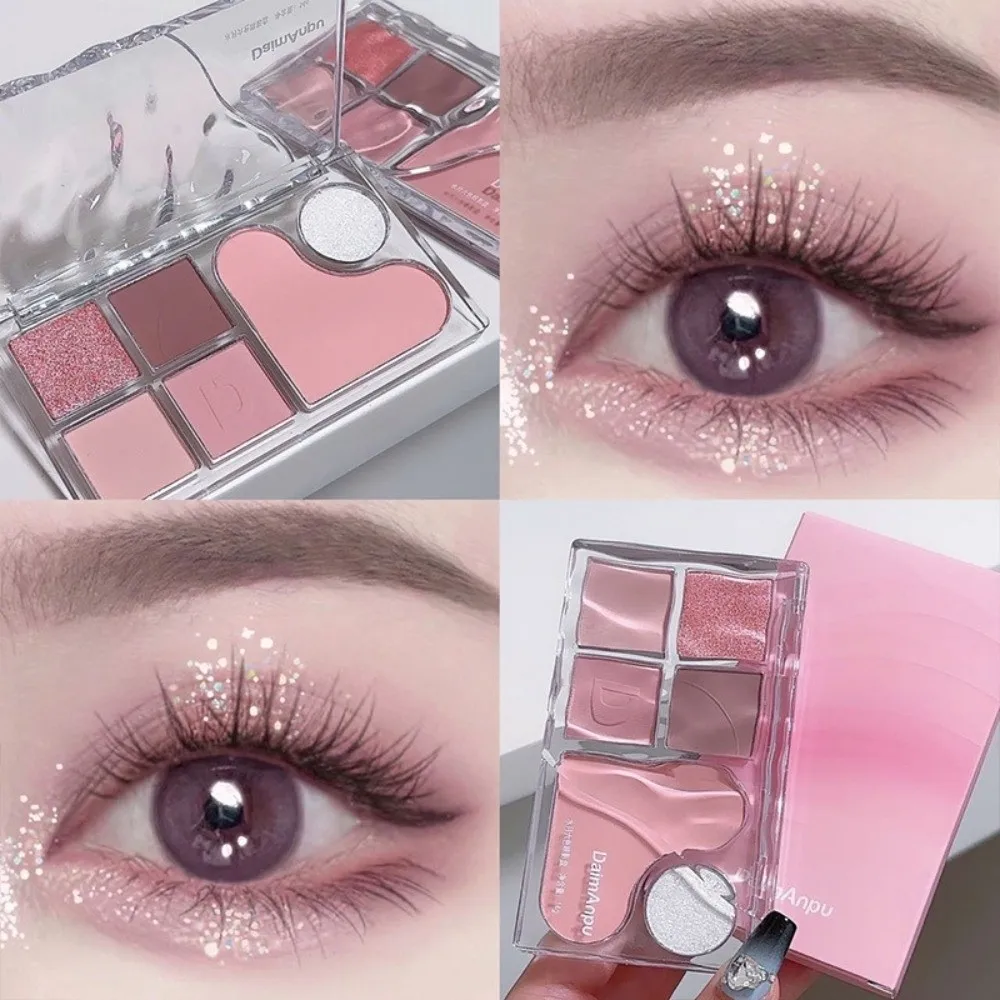 Palette de fards à paupières 6 couleurs, Nude, mélangeable, mat, longue durée, nacré, rose, paillettes