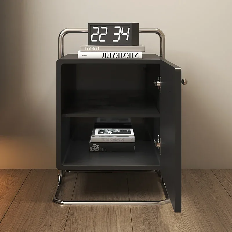 Modern Simple Black Bedside Stainless Steel Paint Locker Bauhaus Style Internet Celebrity Bedroom Table for Apartment