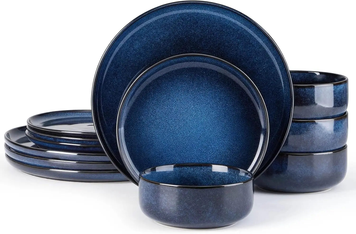 

Dinnerware Sets for 4, 12-Piece Stoneware Plates and Bowls Set, Ceramic Dishes Reactive Glaze Dinning