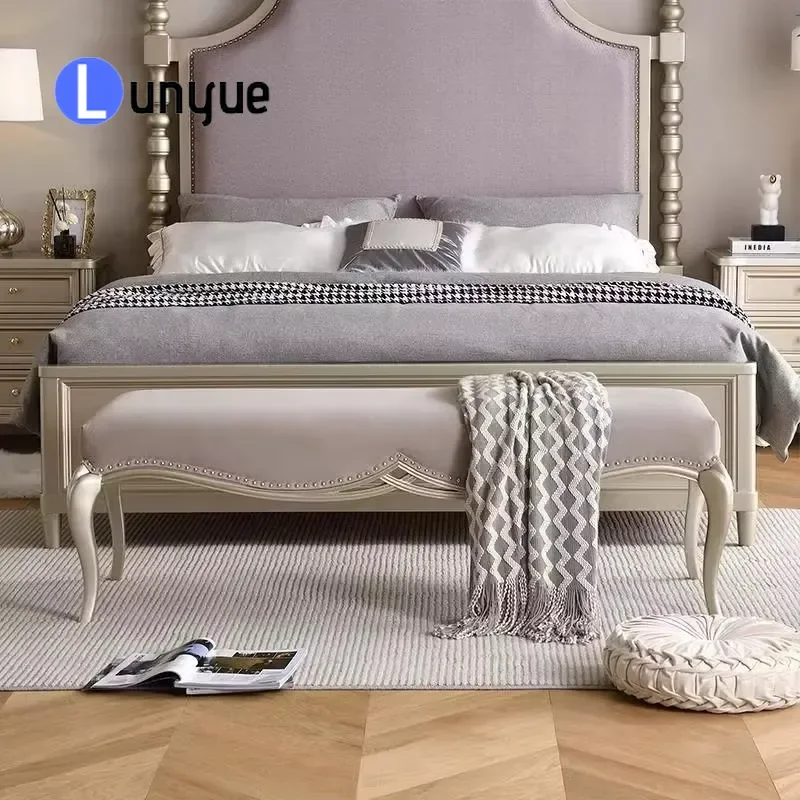 Modern Fabric Bed Ottoman with Wooden Legs American Style Bedroom Furniture End of Bed Bench Storage Seat for Home Decor
