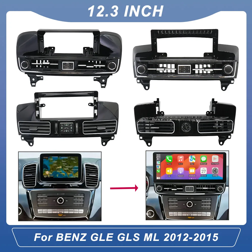 12.3 Inch Car Frame Fascia Adapter Canbus Box Android Fitting Panel Kit for BENZ GLE GLS ML 2012-2015