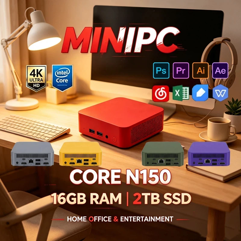 Compact Intel N150 Mini PC Win11 16GB 2TB SSD WiFi6 BT5.2 4K Pocket Desktop for Home Office Daily Gaming Workstation