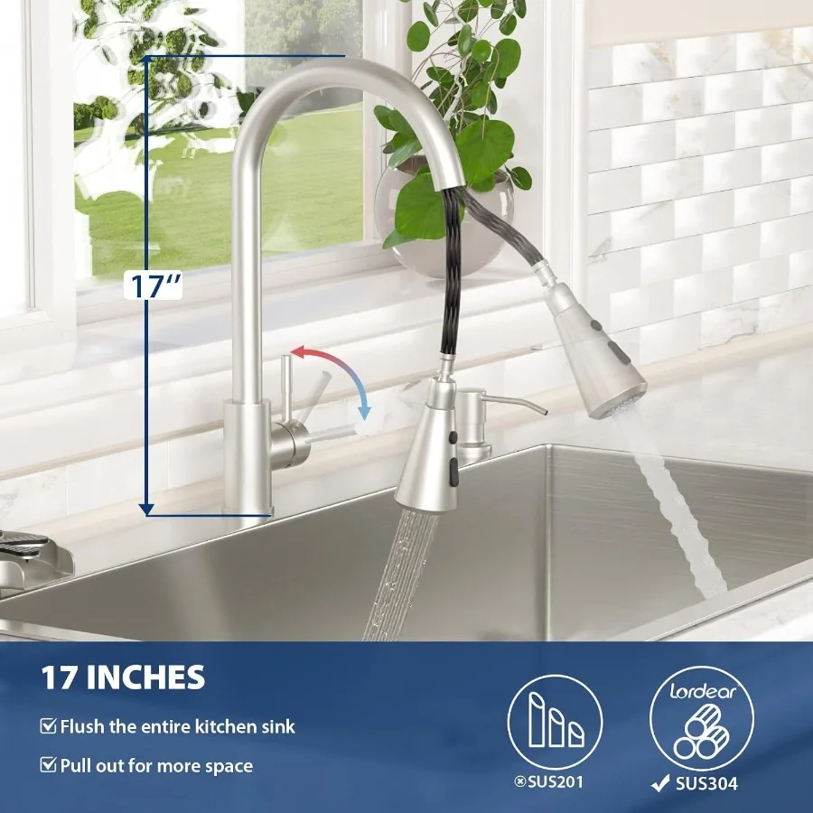 حوض مطبخ مقاس 33 بوصة مع مجموعة صنبور - حوض فردي متين من الفولاذ المقاوم للصدأ مقاس 16 للمطابخ الحديثة يتضمن #4