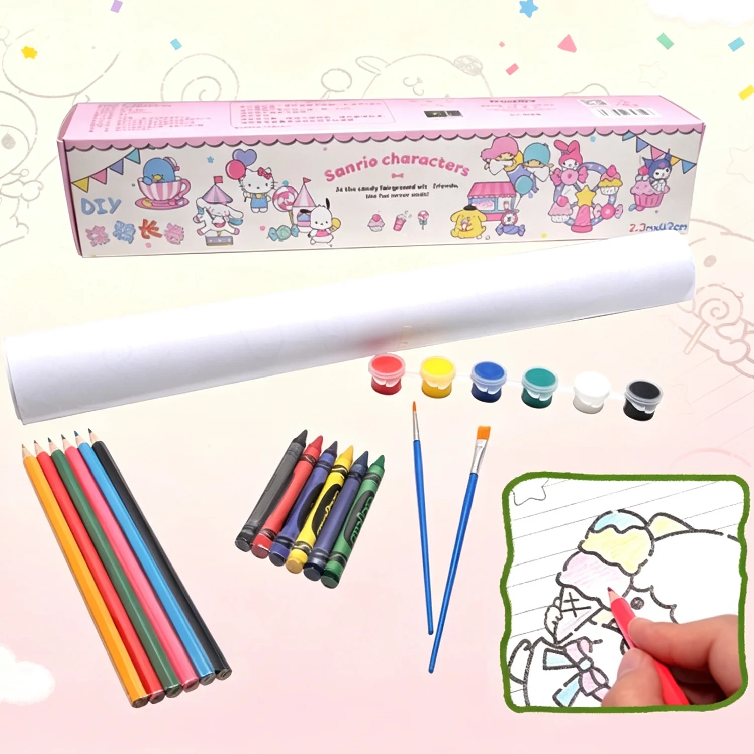 Hello Kitty Cinnamoroll Painting Scroll Set Art Supplies Kit With Pigments Pencils Brushes For DIY Drawing Craft Gift