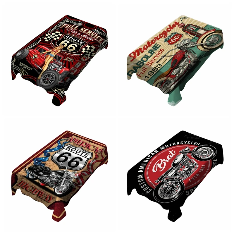 Route 66 Hot Rod Pinup Girl American Motorbike Gas Iron On Transfer Memorial Highway Tablecloth By Ho Me Lili For Tabletop Decor