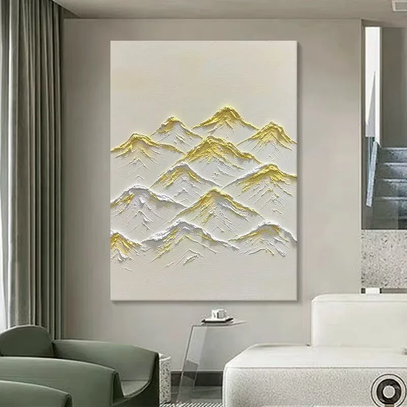 Beautiful Gold Foil Texture Mountains Wall Art Poster Picture Home Decor Handmade Oil Painting On Canvas Mural For Living Room