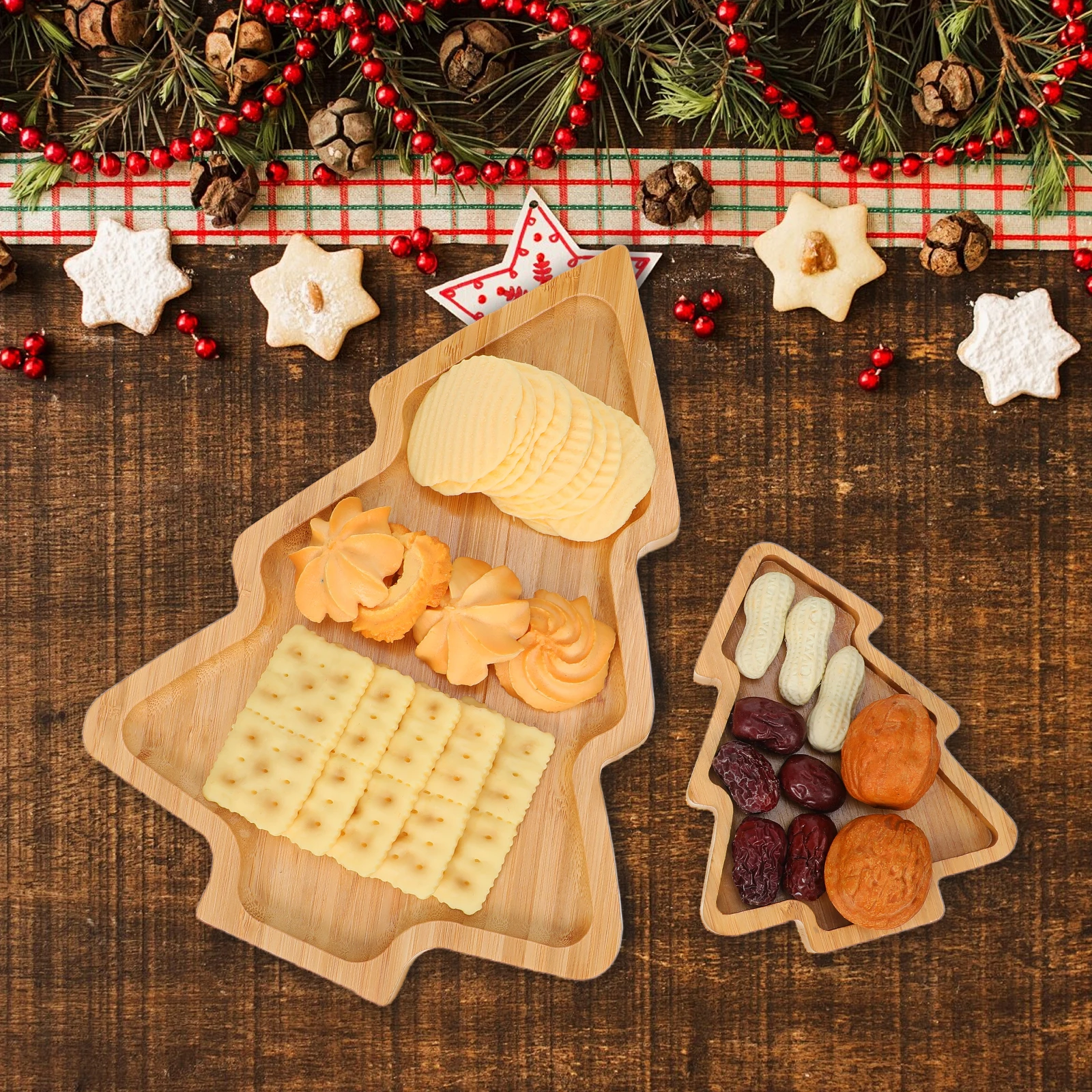 

2 шт. деревянные подносы для сервировки суши, дизайн рождественской елки, рождественские тарелки с закусками, деревянные подносы, тарелка для суши, рождественская посуда
