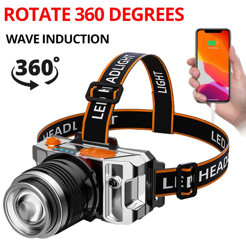 

Multifunctional Head-Mounted Flashlight Outdoor Led Rechargeable Fishing Headlight Mining Lamp Zoom Strong Light Sensor Headlamp