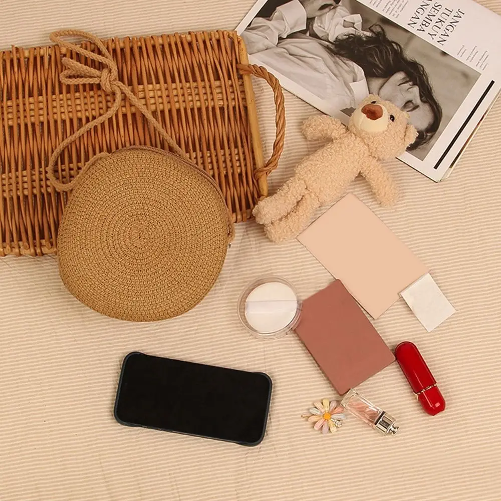 Fashion Handbag Knit Round Straw Bag Summer Beach Bag Straw Handbag Straw Woven