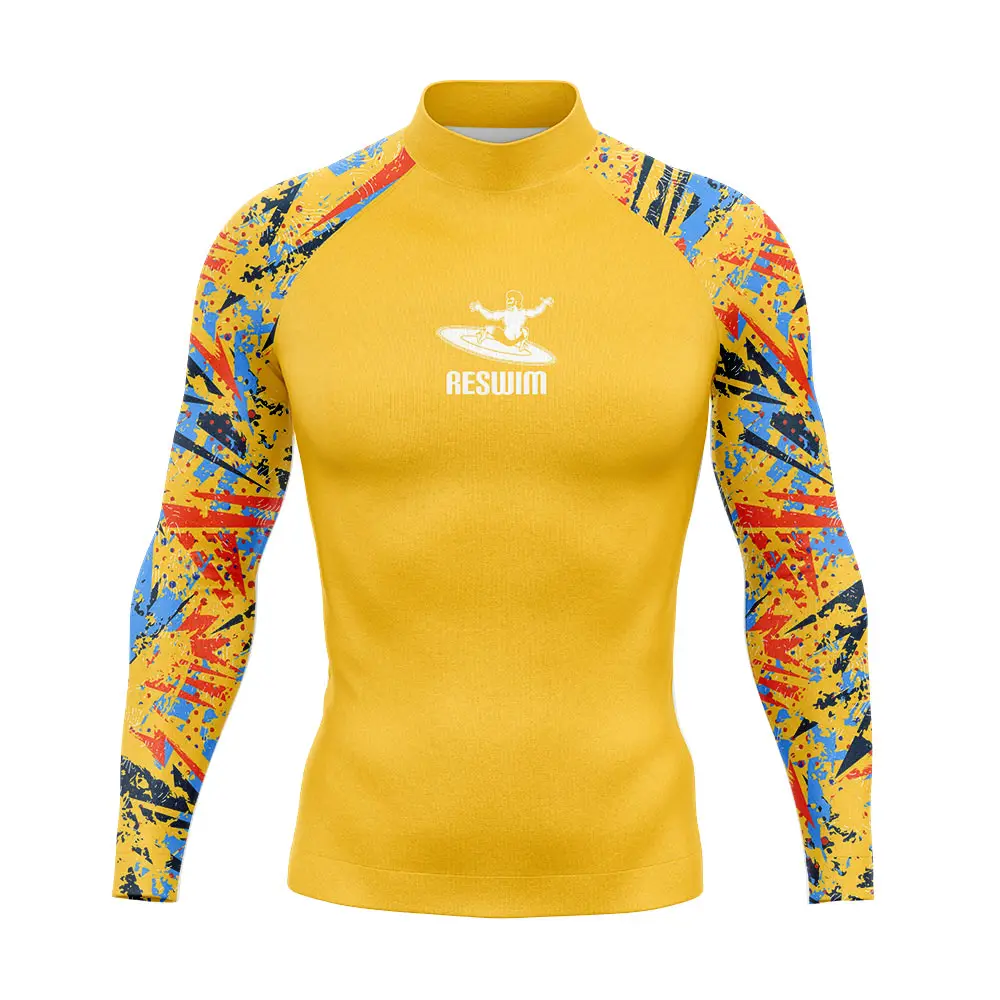 2025 Men's Long Sleeve Rash Guards T-shirt Surfing Diving Suit Swimwear UV Protection Swimsuit Swimming Tight Shirts Gym Clothes