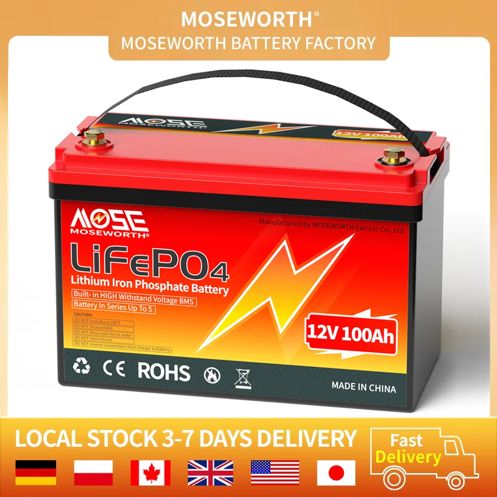 12V 100Ah LiFePO4 Lithium Iron Phosphate Battery with 100A BMS Rechargeable Batteries 6000+ Cycles Bateria for Campers RV Home