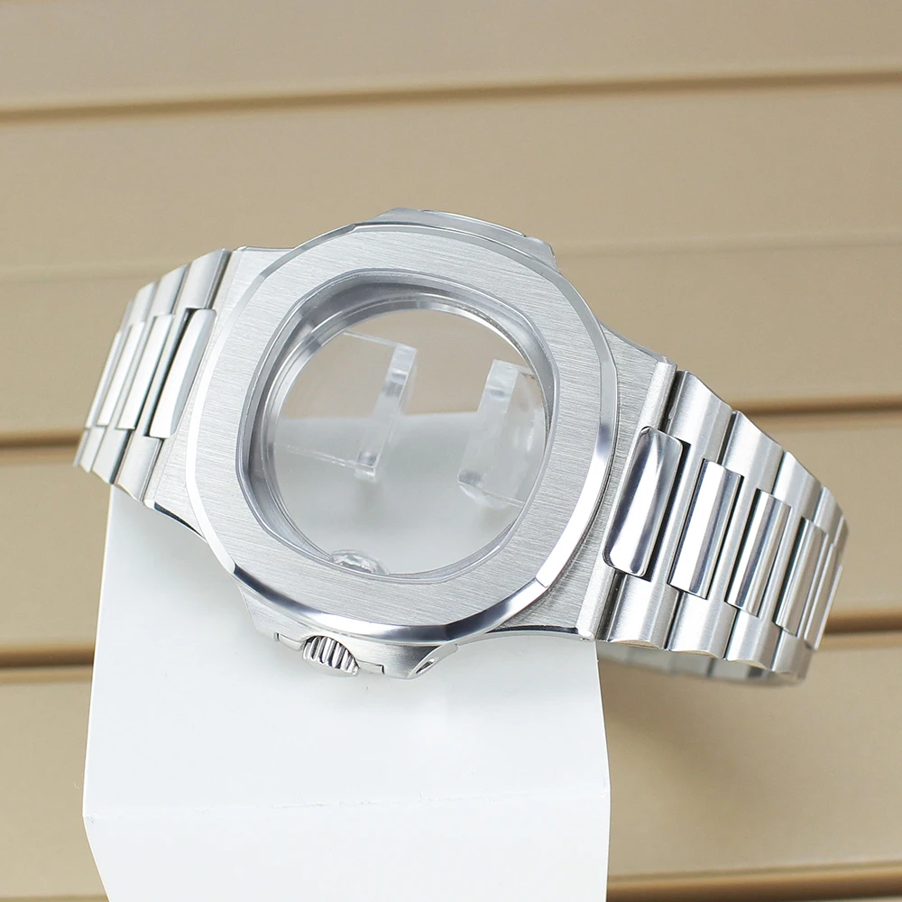 Ultra thin 43.3mm Silver Watch Case Sapphire Crystal For Miyota 9015 Movement 30mm Dial Solid Steel Bracelet Modified Nautilus image 4