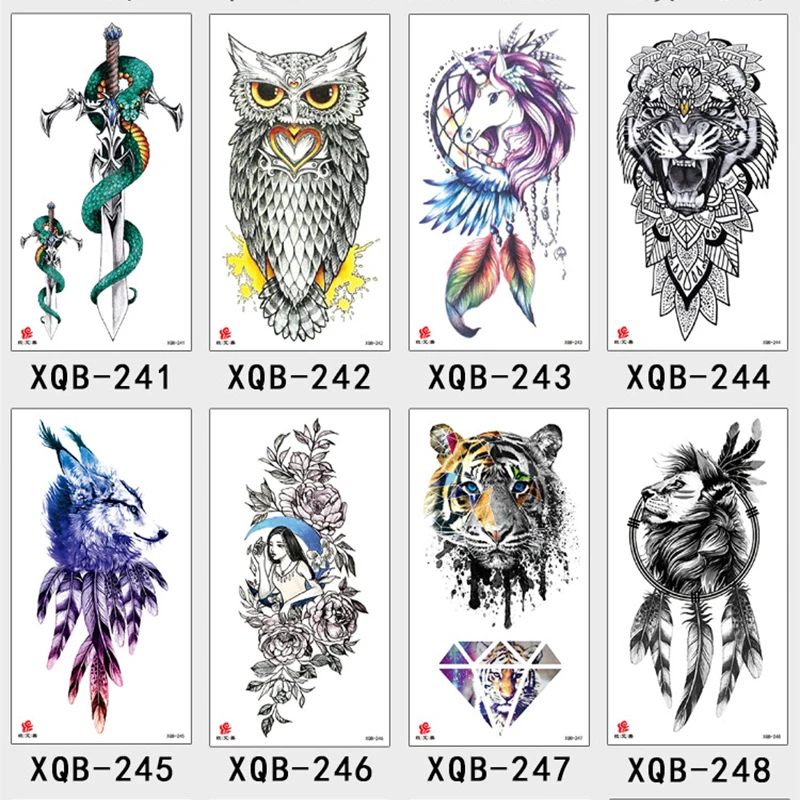 40 Different Styles Black White Sketch Owl Tattoo Stickers Waterproof Temporary Sketch Flower Simple Tattoo Stick for Women Man