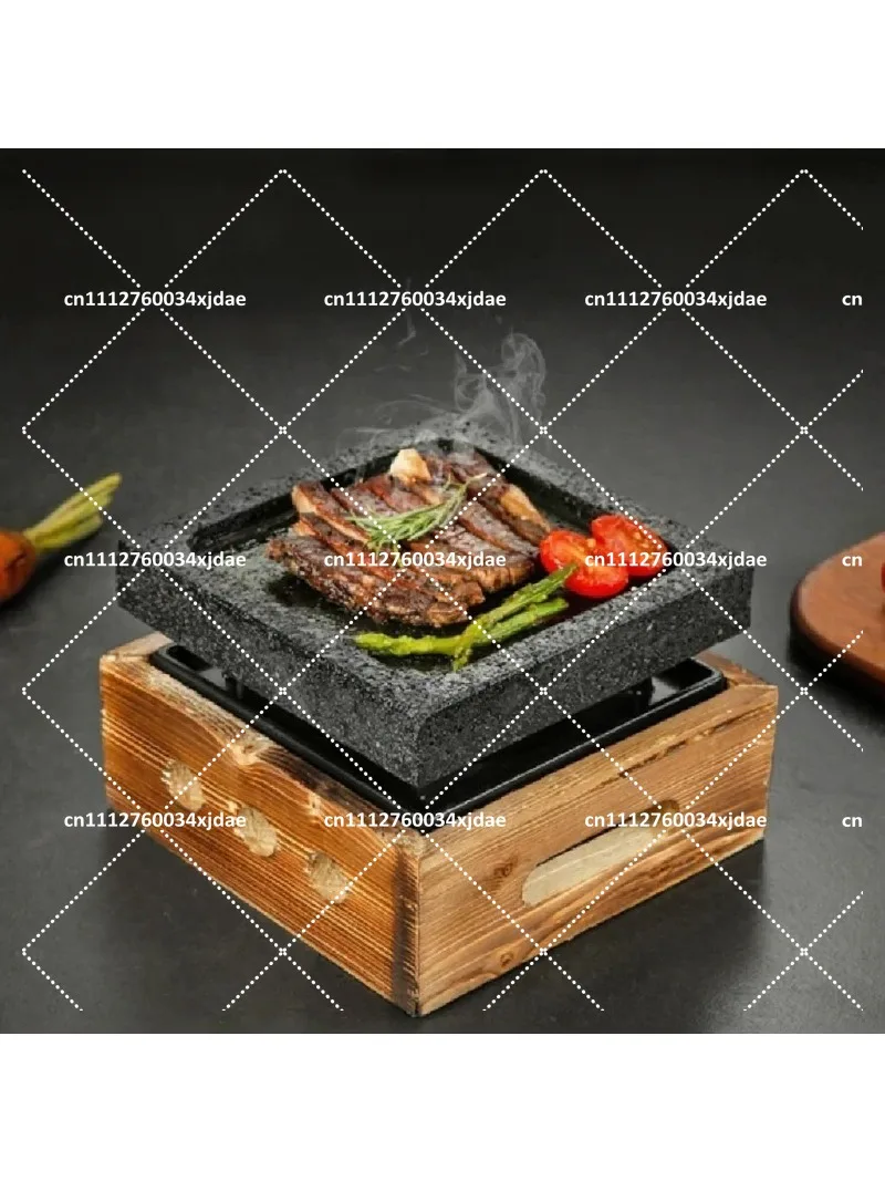 Grooved Dense Hole Volcanic Rock BBQ Plate Japanese Teppanyaki Steak Stone High Temperature Slate Grill Plate