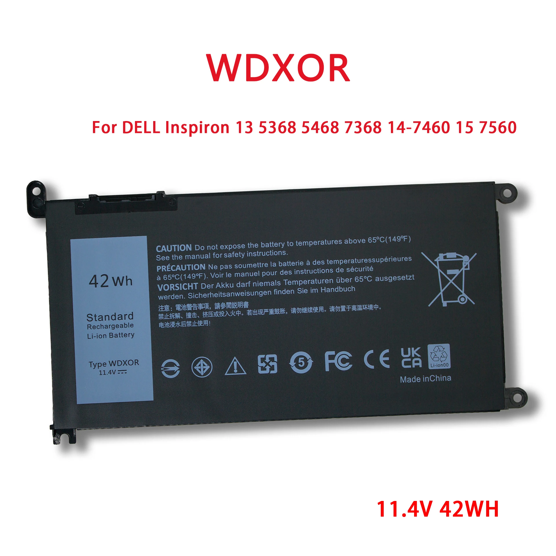 

3500mAh WDXOR Laptop Battery for DELL Inspiron 13 5368 5468 7368 14 7460 7472 5468 15 5538 5567 5568 5378 7368 17 5765 3189 3490