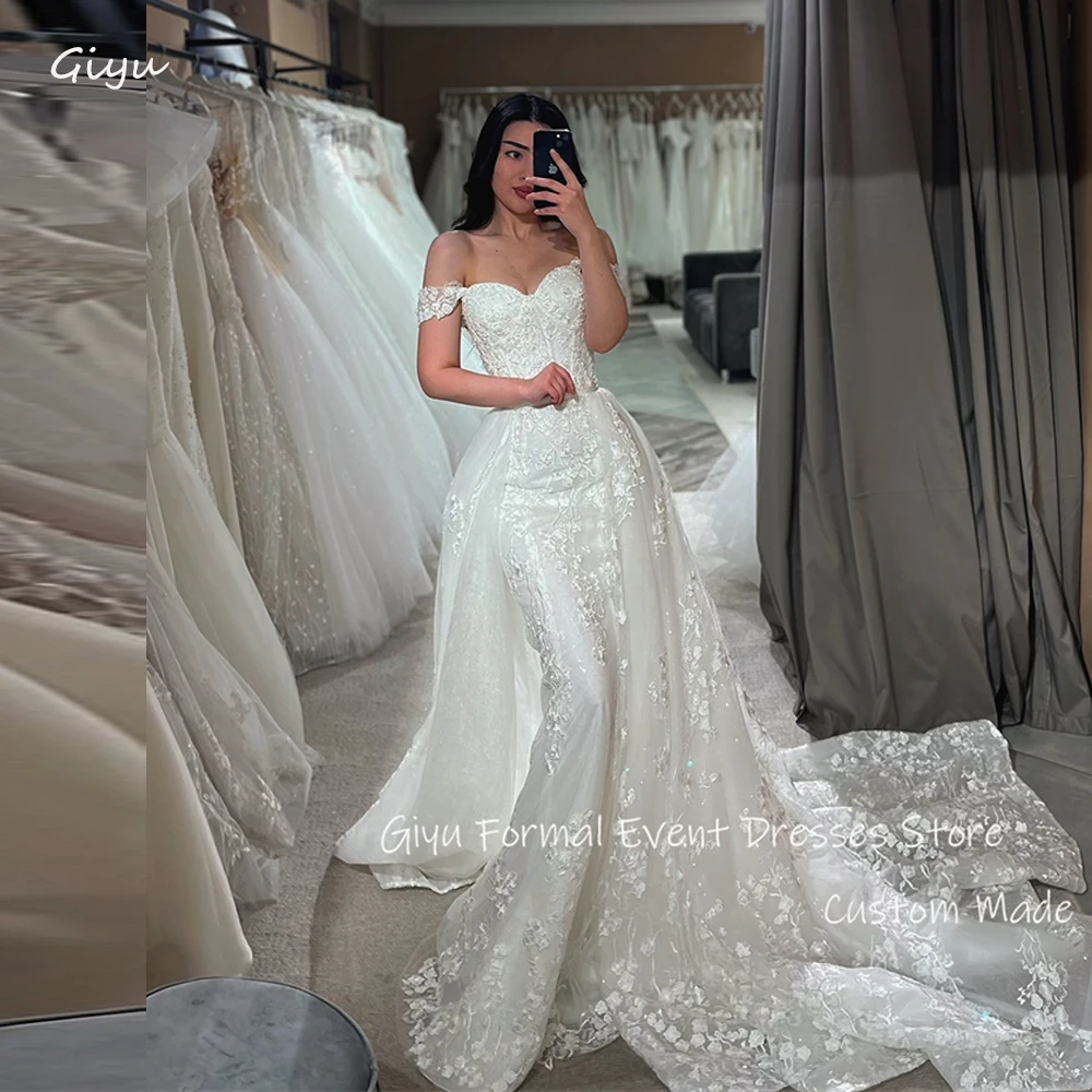 Giyu Elegant Mermaid Wedding Dresses Off Shoulder Detachable Train Luxury Dubai Arabic Women Bride Dress Vestidos de noiva