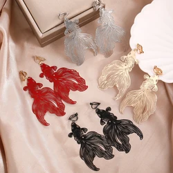 Fashion Koi clip on Earrings Exaggerated Hollow Metallic Pendant Goldfish Geometric Earrings for Women Jewelry Fish Earrings