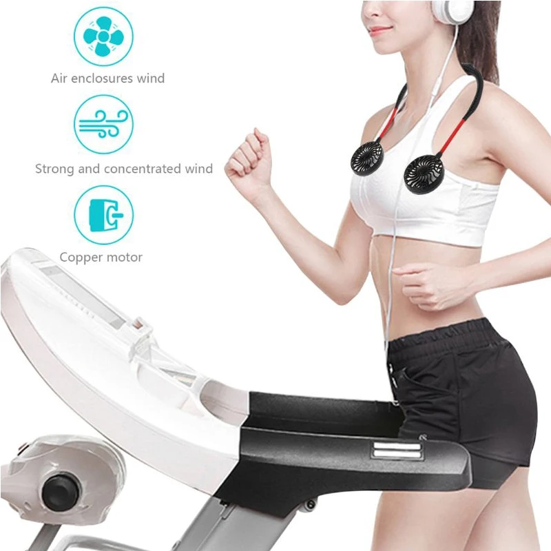 Portable Hanging Neck Fans 3-Speed Adjustable Neck Dual Fan USB Rechargeable Home OfficeOutdoor Travel