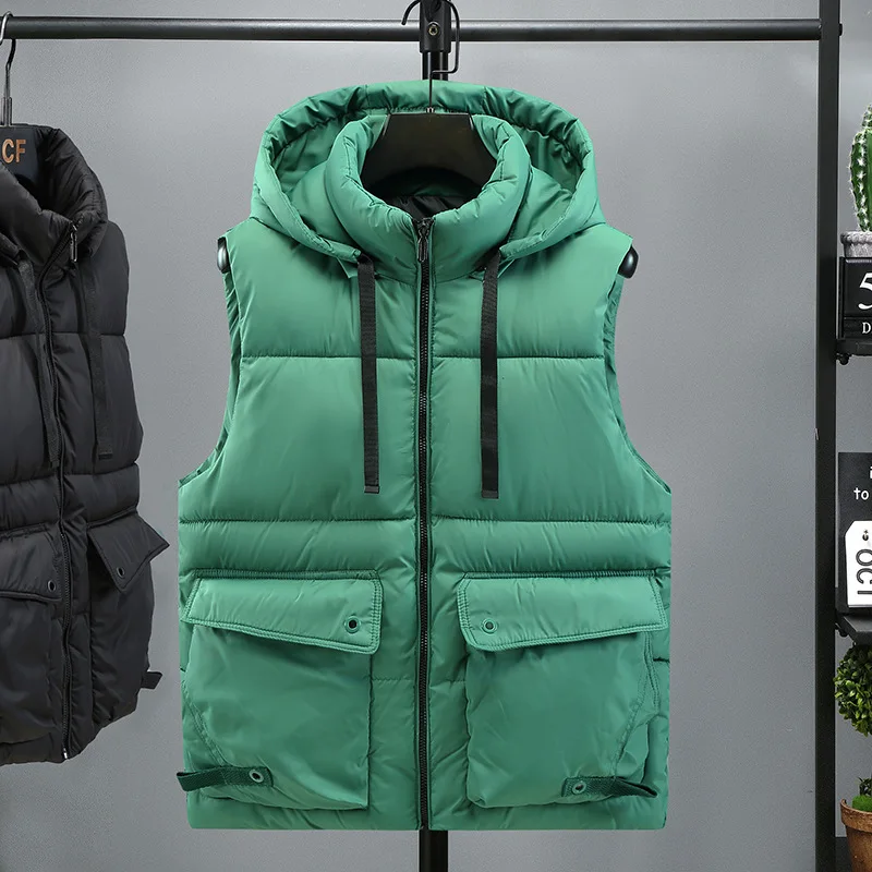 

Cotton Vest Men's Autumn And Winter New Hooded Vest Men's Solid Color Cotton Vest Men's