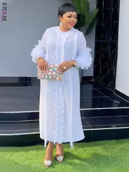 Egrm Miyake Geplooide Jurk Met Ronde Hals En Volledige Mouw Ruches Hoge Stretch Losse Jurken Voor Dames 2024 Nieuwe Herfstkleding 2g3113