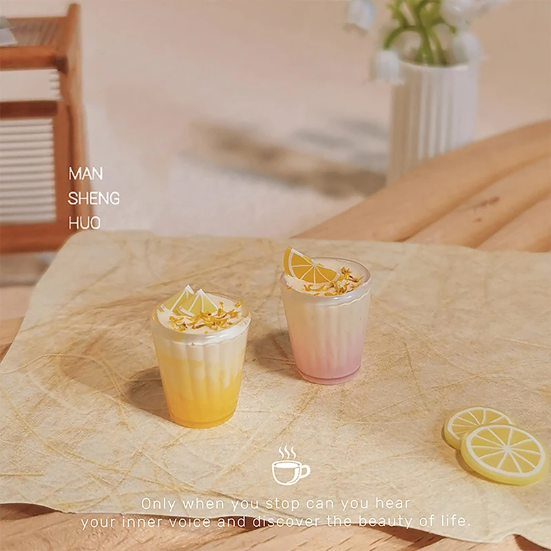 Dollhouse Miniature Cute Resin Mini Fruit Tea Beverage Toy Models Doll House Accessories Food For Pretend Play Kitchen Decor