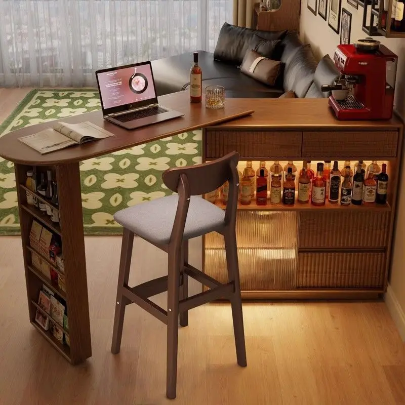 

Solid wood bar chair Modern restaurant Island simple high stool Back chair Bar Nordic log style