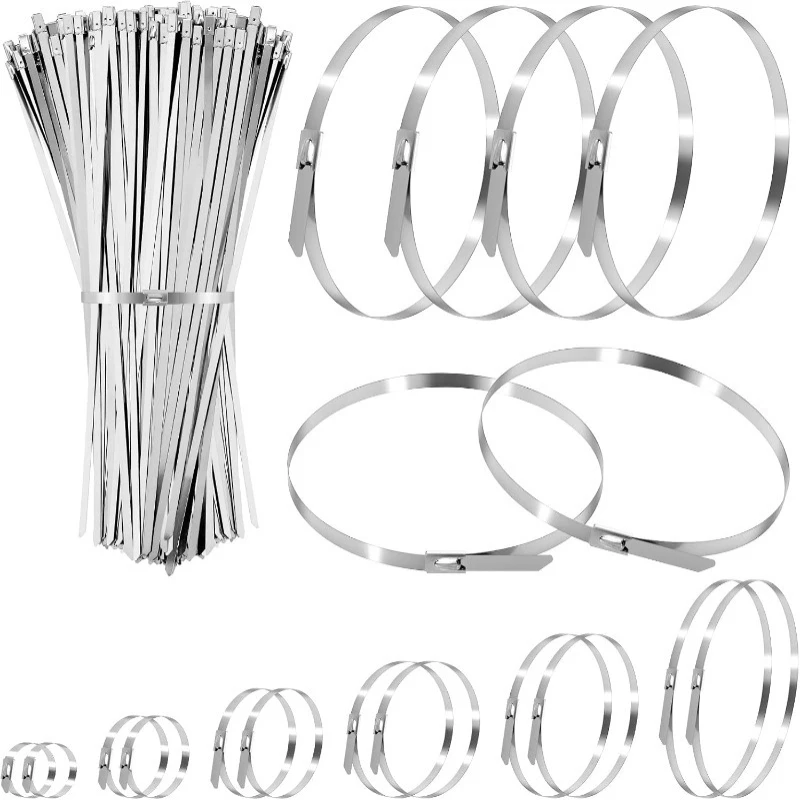 Heavy Duty Metal Zip Ties Stainless Steel Cable Ties Multi-Purpose Self Locking Exhaust Wrap Organizer Fastener for Home Office