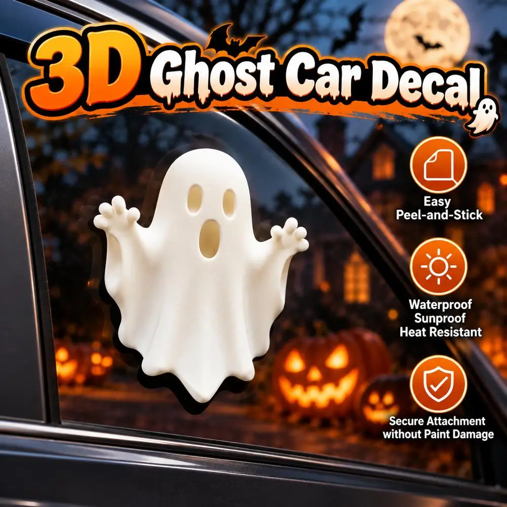 3D Cute Ghost Car Window Trim Waterproof Sunproof Halloween Little Ghost Decal Funny Auto Rear Windshield Sticker