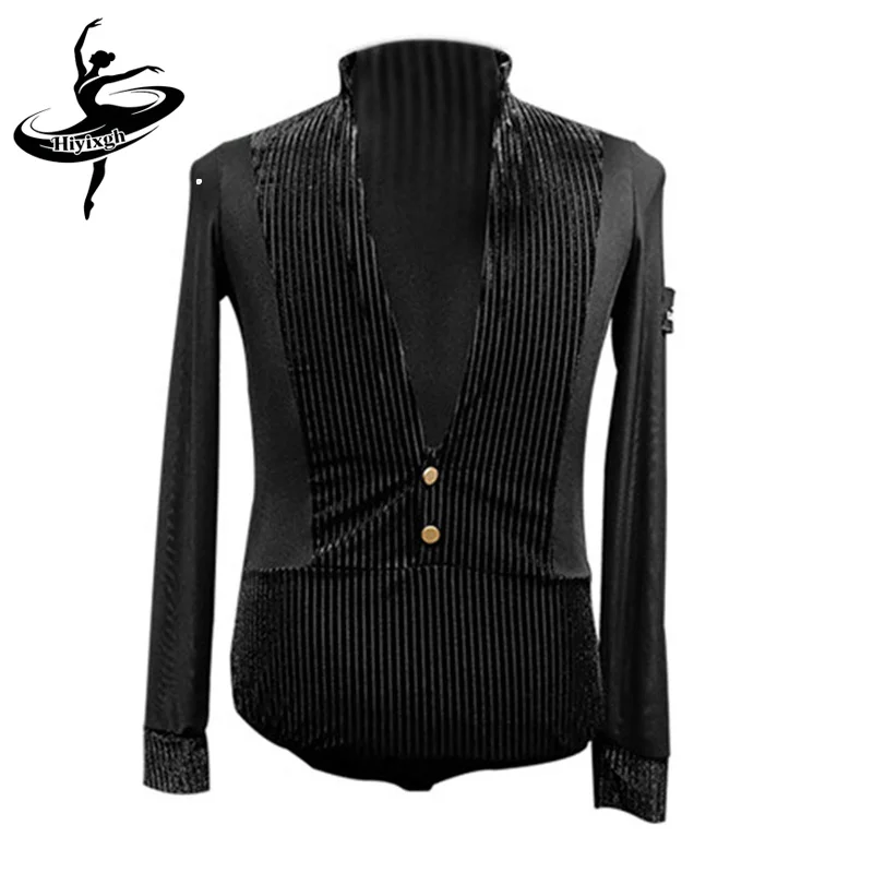 Latin Dance Tops Men'S Modern Practice Wear Art Test Onesie Professional Long Sleeve Ballroom Ango Rumba Dance Practice Suit Top view 6