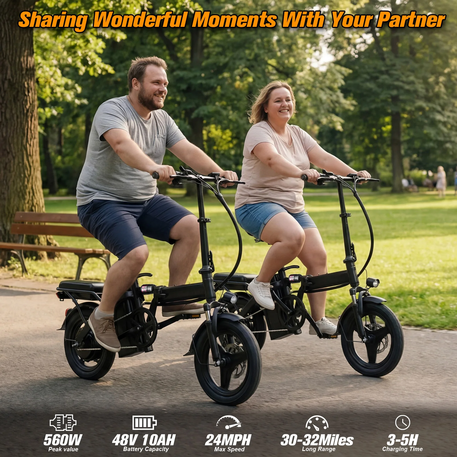 560W Electric Bikes for Adult,24MPH,14inch Folding Electric Bike,48V10.4AH Removable Battery,Multi-Shock Absorption Electric Bicycle