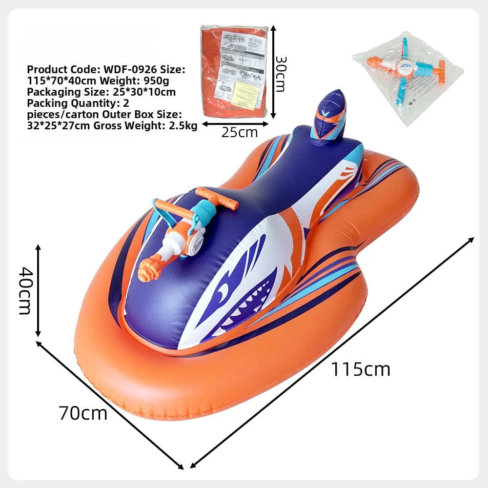 Inflatable Jet Ski with Water Gun Thickened PVC Water Floating Ride On Boat Portable Summer Water Play Toy for Kids Pool Lake view 4