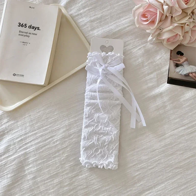 ロリータレース手袋バレエスタイル白レース袖女性の薄い夏の日焼け止め換気 Y2K かわいい弓手袋女の子のための