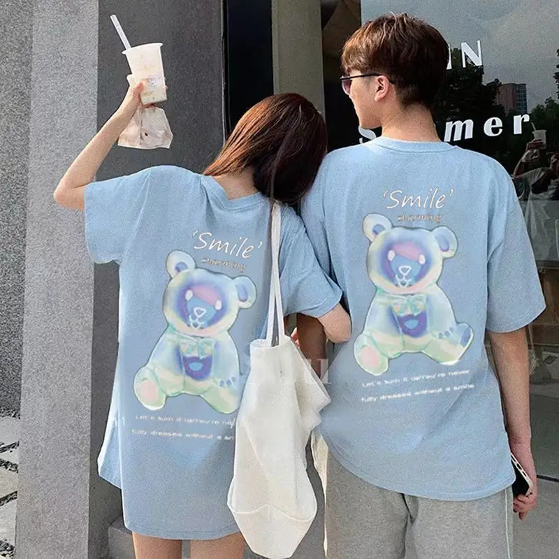 Fried Street Parent-Child Clothing Summer Short Sleeve T-Shirt Foreign Style Cartoon Bear Mother and Daughter Clothing Family