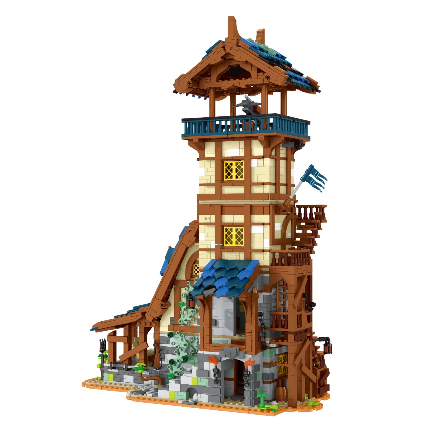 3061 pçs medieval cidade guarda torre tijolos modelo brinquedos montagem vista de rua casa blocos de construção para crianças adultos meninas presentes