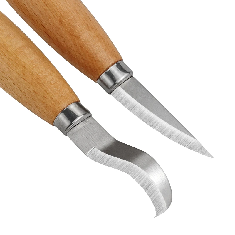 Stainless Iron Carving Knife Beech Wood Handle Curved Straight Knife Wood Cutting Knife Woodworking Carving Tool Set view 4