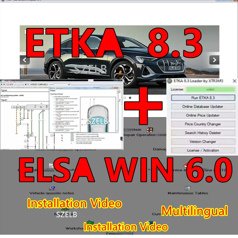 The latest Elsa win6.0+Etka8.3 software for A-udi for V-W Group vehicle electronic parts catalog Multilingual+installation video