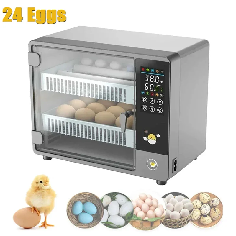 24 Eggs Incubator Drawer Type Automatic Waterbed Replenishment Automatic Egg Flipping Temperature Control Touch Screen Incubator